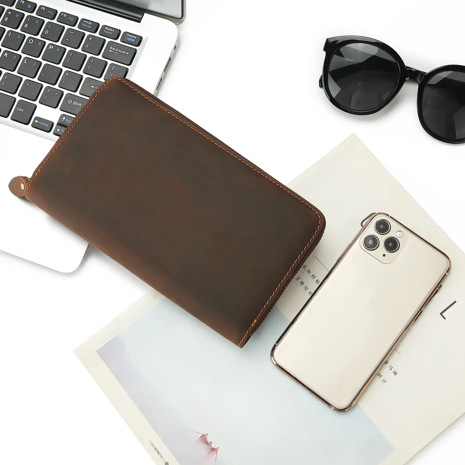 Leather Cowhide Grab Bag Wallet with Multiple Compartments