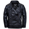 Boys' Fashion Casual Solid Color Leather Jacket - Black