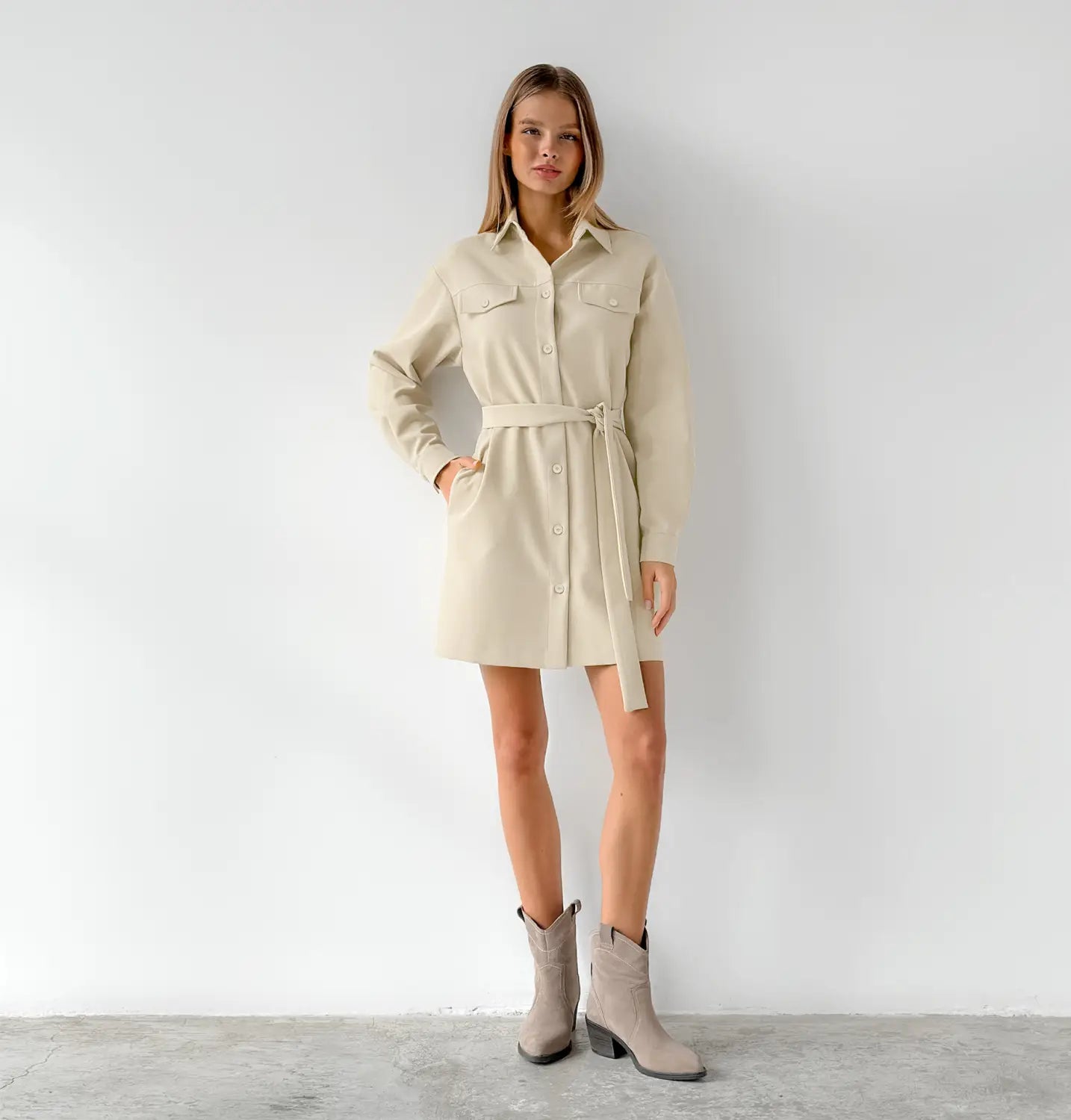 Robe épaule à manches longues kaki Jupe décontractée en polyester pour femmes S-xl