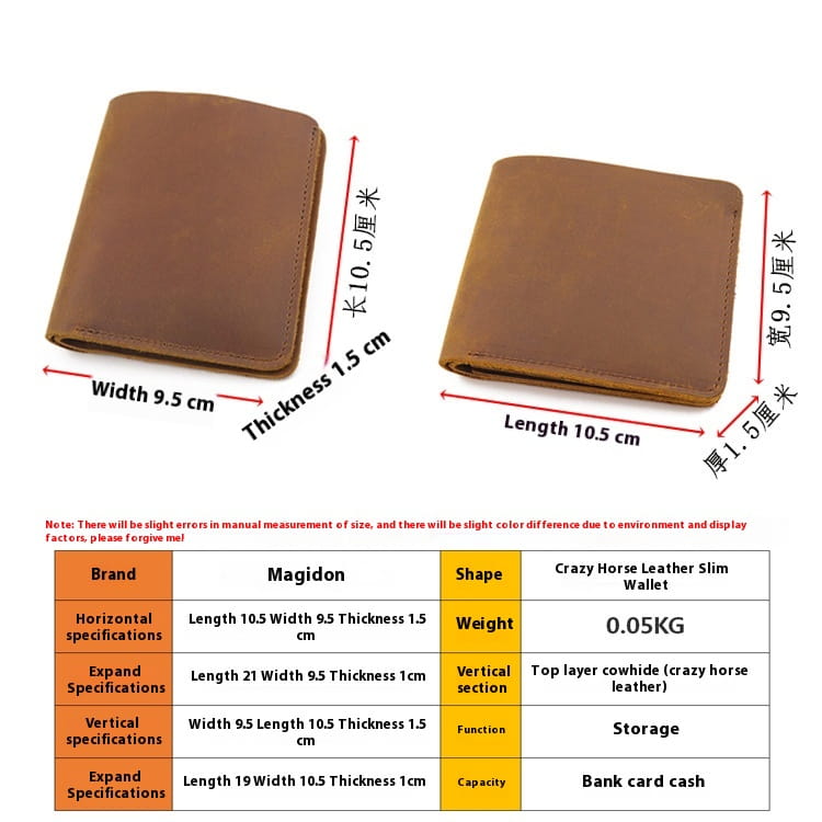 Genuine Crazy Horse Leather Vertical Wallet with Soft Surface Finish