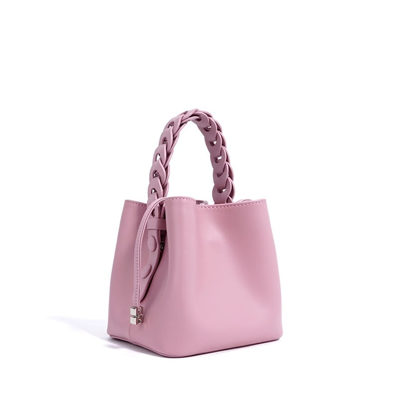 Cowhide Cross Body Bucket Bag med bomullsforfôr og åpen lomme medium størrelse