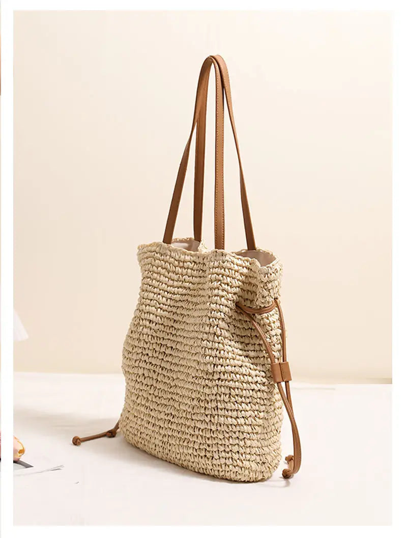 Straw Lucky Borse Coffee Color Medium Spalla con tasca del telefono