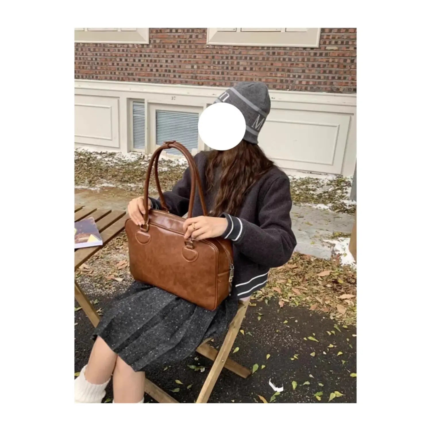 Varine de cuir PU moyen Brown Black épaule de voyage Sac polyester