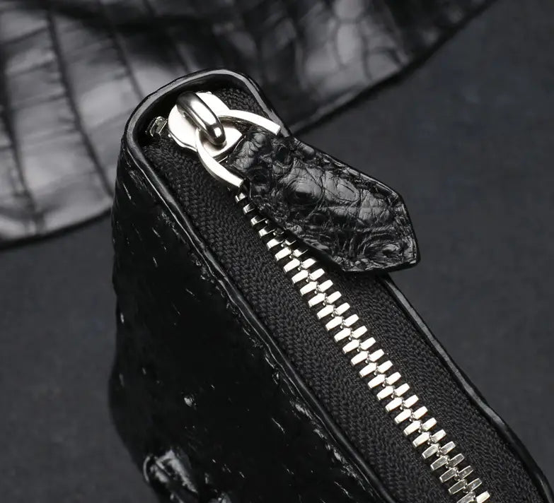 Men’s Crocodile Leather Wallet with Zipper Card Holder in Black or Brown
