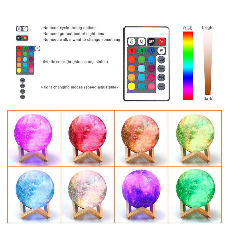3D Print Moon Lamp with Remote LED Colors Rechargeable Night Light - Teleplus print moon lamp colors remote led night