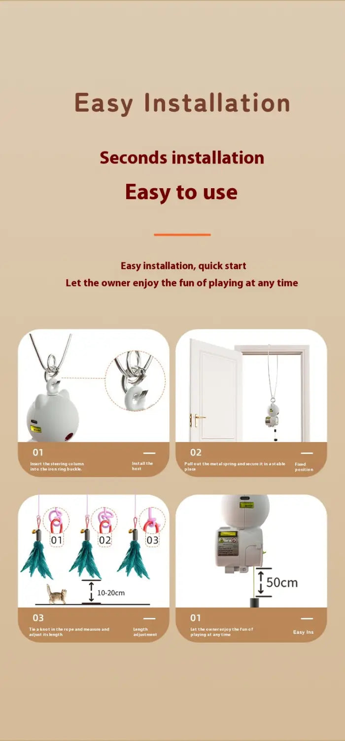 Interaktiver USB -wiederaufladbares Katzenspielzeug mit Feder und einziehbarem Seil