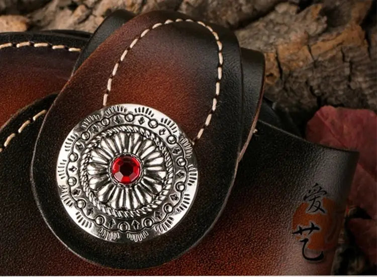 Red Black and Brown Embossed Cowhide Leather Jacket with Zipper Closure