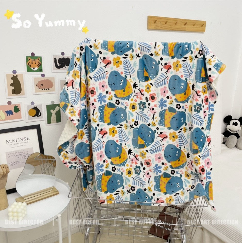 Children’s Printed Simple Casual Pure Cotton Blanket - Cozy Double-Sided Velvet Blanket for Tiny Dreamers