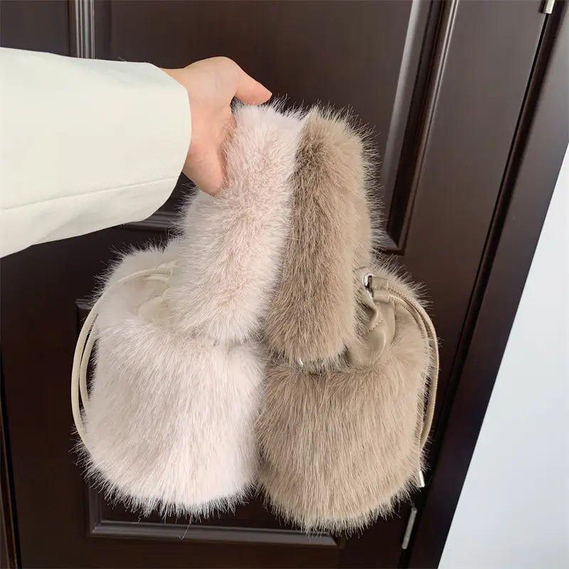 Furry Crossbody Bag Portable Bucket Suitcase with Soft Plush Material
