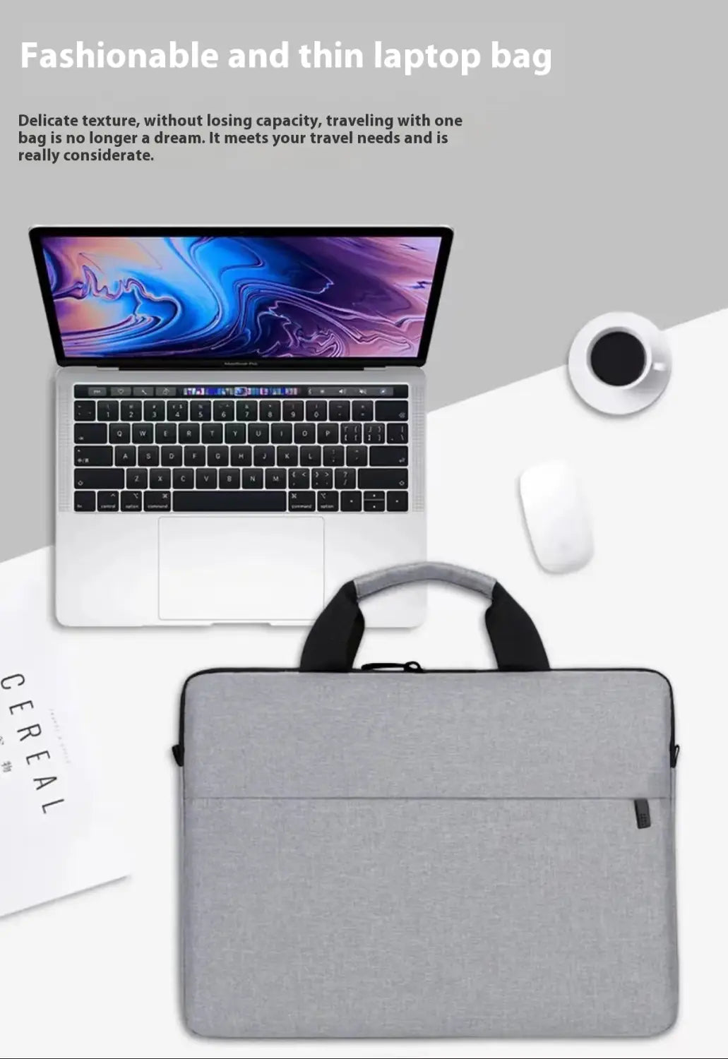 Gray Oxford Laptop Bag with Breathable Polyester Lining and Sewing Thread