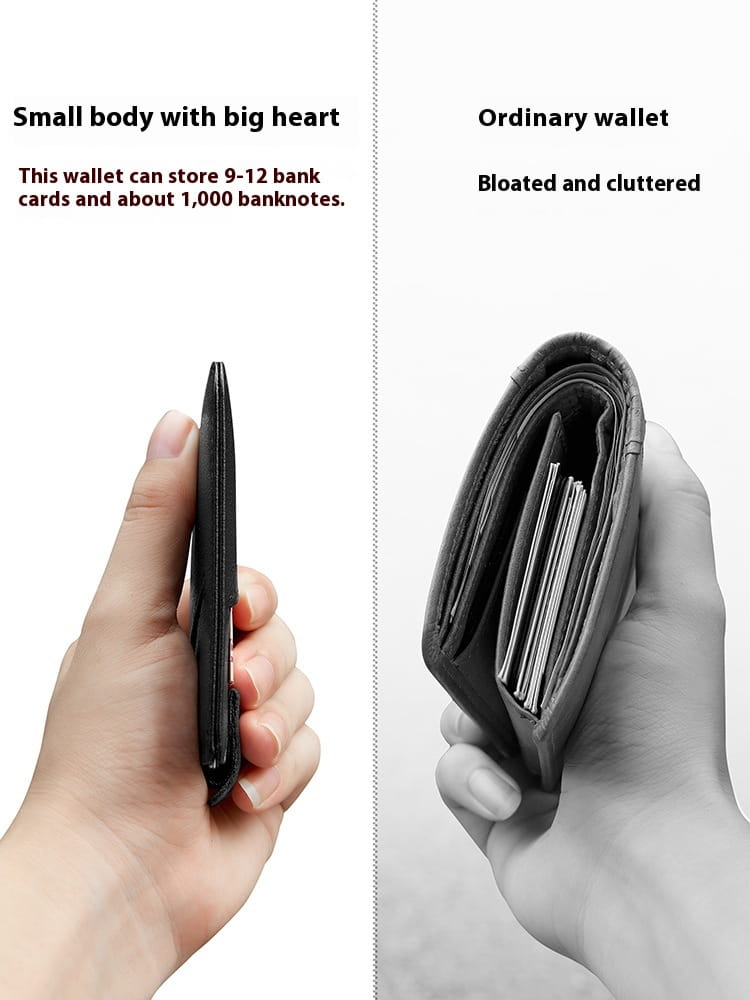 Thin Genuine Leather Wallet for Men Card Holder Solid Color
