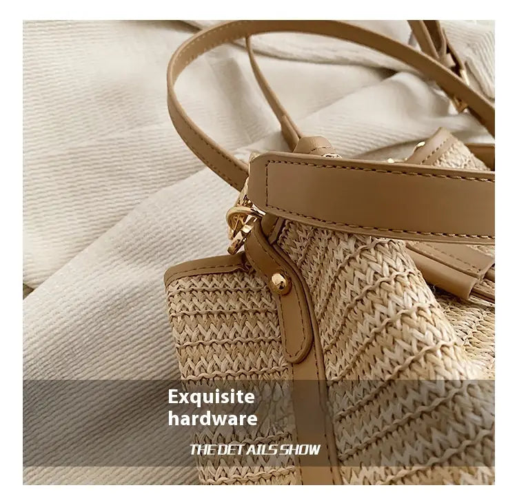 Kudottu ruskea aprikoosi maito tee olkalaukku neliömäinen ristikukkaro hihnalla