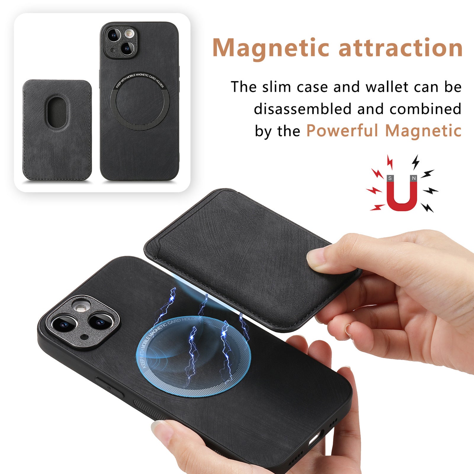 Magnetic Phone Case Solid Color Fine Hole Card Holder Protective Cover