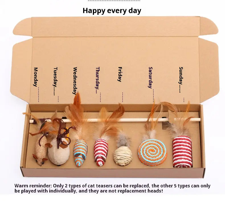 Seitsmetükk puuvill Cat Cat mänguasja, mis on seatud tahketes ja segavärvides