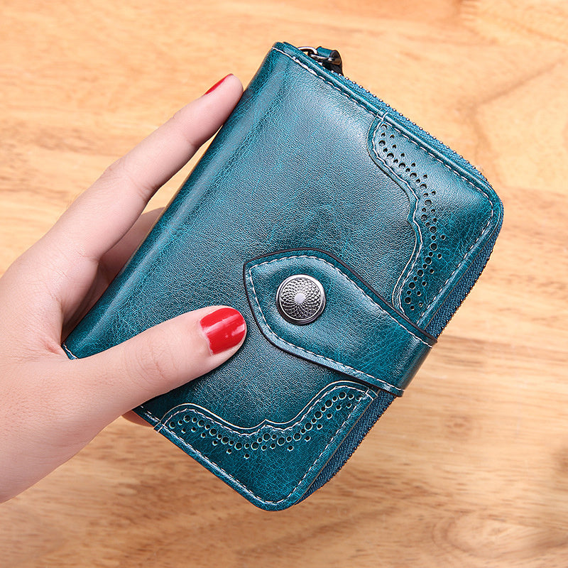 Women’s Retro Wax Leather Zipper Wallet - Wallets That Make Your Money Look Fabulous