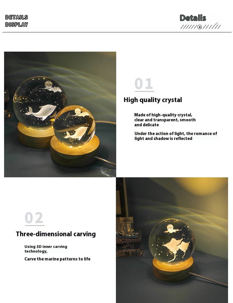 Luminous 3D Ocean Crystal Ball with Carved Jellyfish Decorative Sphere