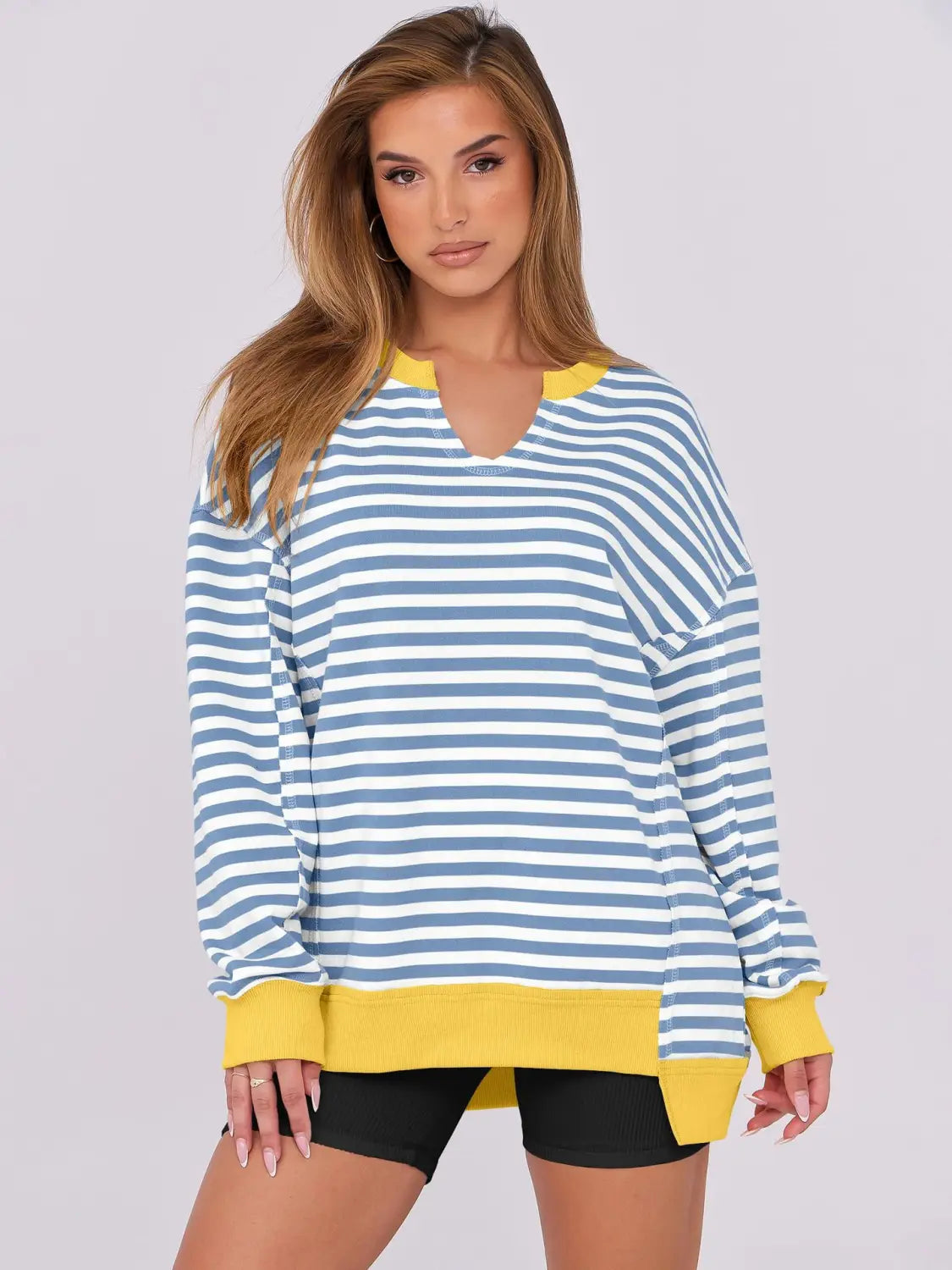 Triibuline pulloveri dressipluus naiste tänavarõivaste polüester Crewneck S-XXL