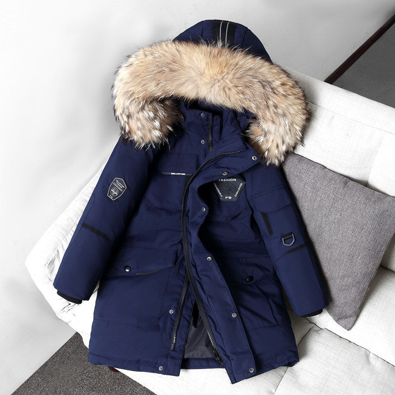 Children’s Down Jacket Boys’ Mid-length Thickening Plus Size Fur Collar Coat