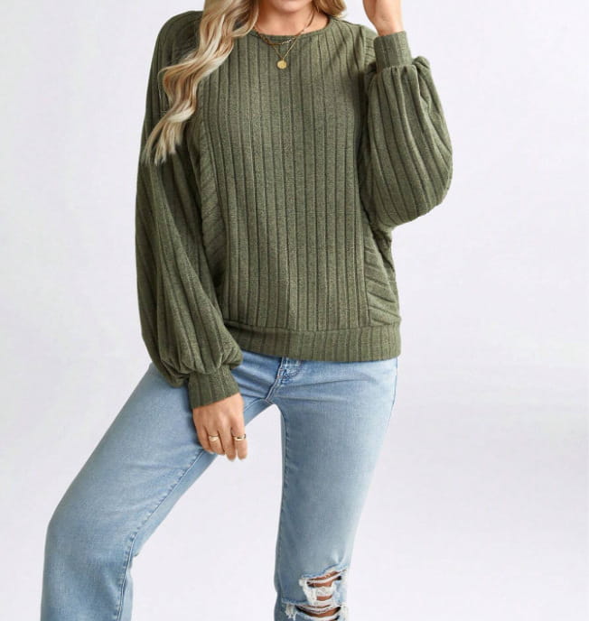 Yksiväinen pitkähihainen lyhtypusero japanilainen korealainen rento toppi