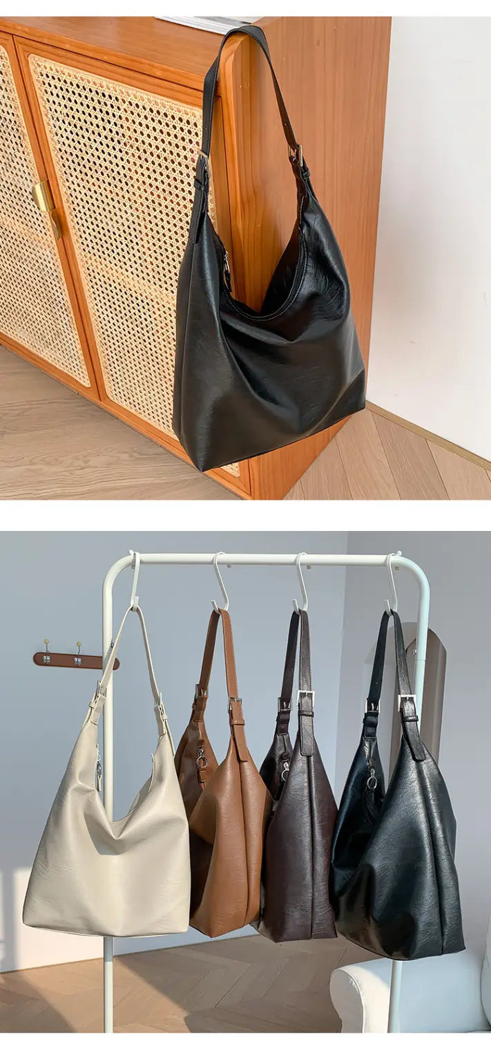 Casual Soft Leather Tote with Polyester Lining and Dumpling Shape Design