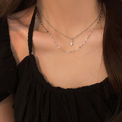 Women’s Double-layer Twin Titanium Steel Necklace - Shine Bright Like a Titanium Necklace Star