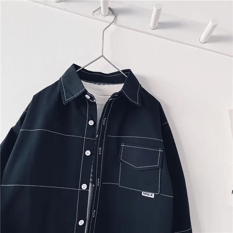 Long Sleeve Shirt with Cotton Collar and Pointed Lapel for Men in the United States