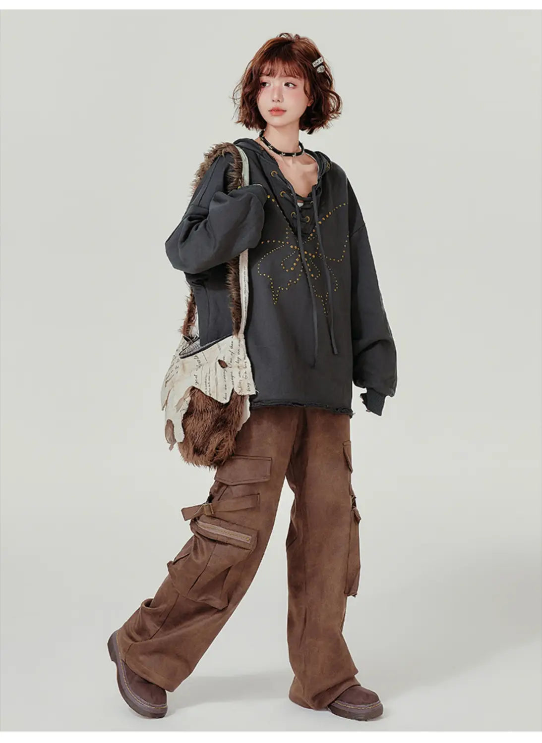 Felpa per maniche lunghe con cappuccio di cotone grigio scuro per donne e uomini