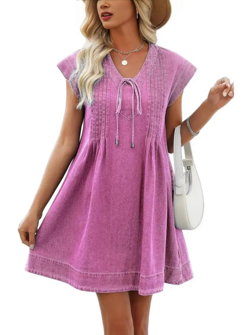Solid Color Fabric Imitation Cotton Tencel Dress in Blue Gray Pink