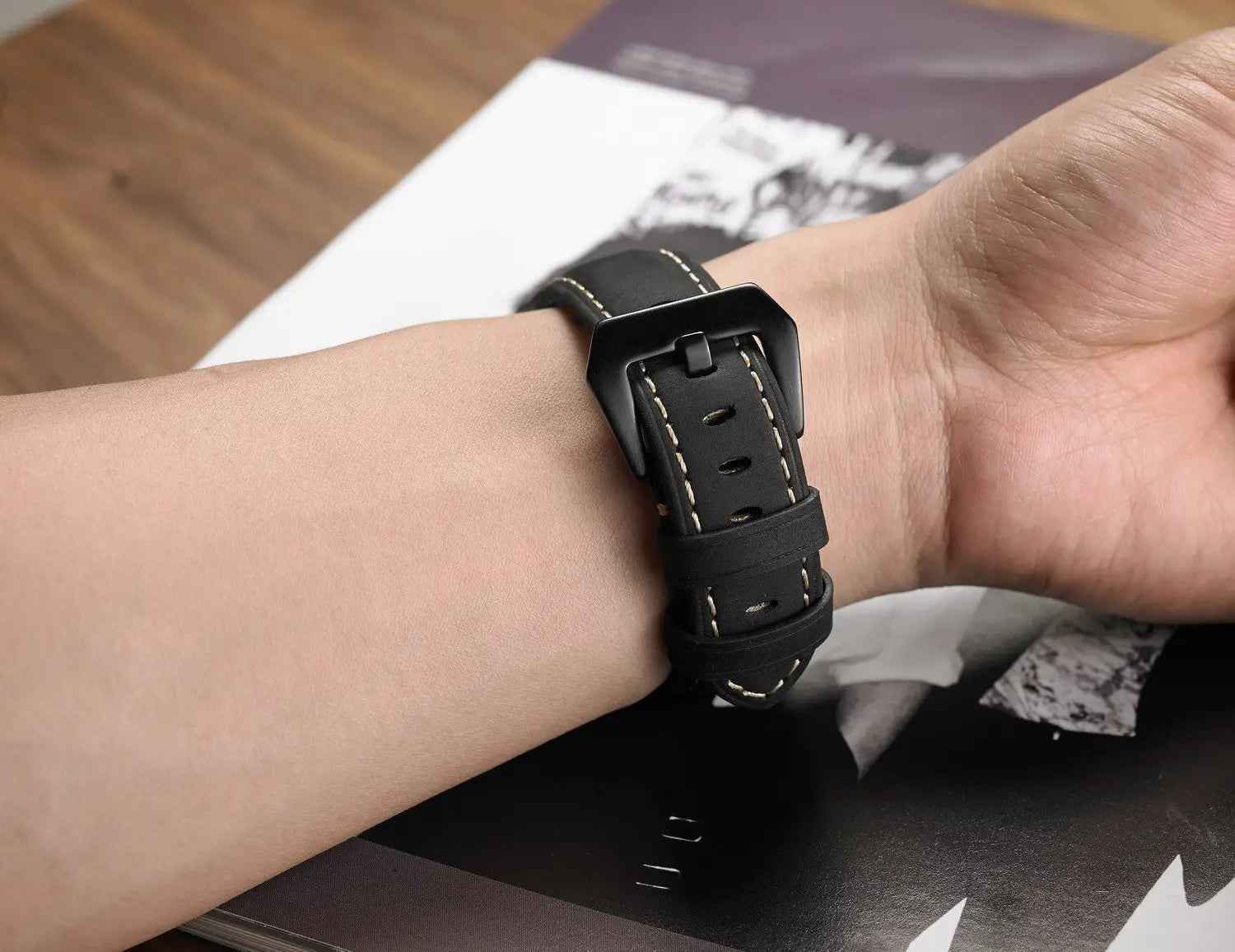 Crazy Horse Leather Pin Buckle Strap 22 24 26mm