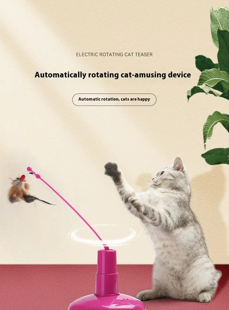 Gatto teaser bacchetta rosa rosa rotatore interattivo giocattolo per gatti