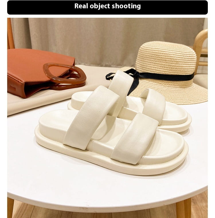 Black Sheepskin Flat Heel Slippers with Rubber Foam Sole