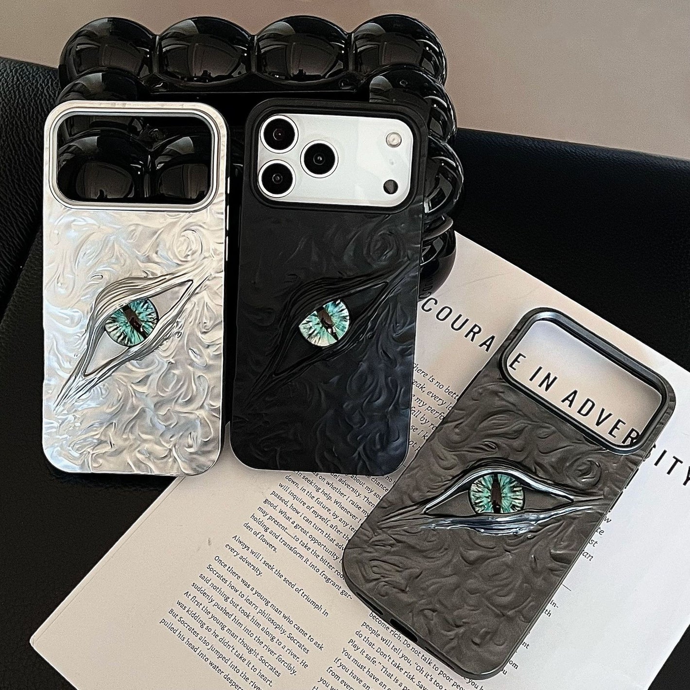 High-grade Electroplated Tin Paper Pattern Stereo Eyes Phone Case