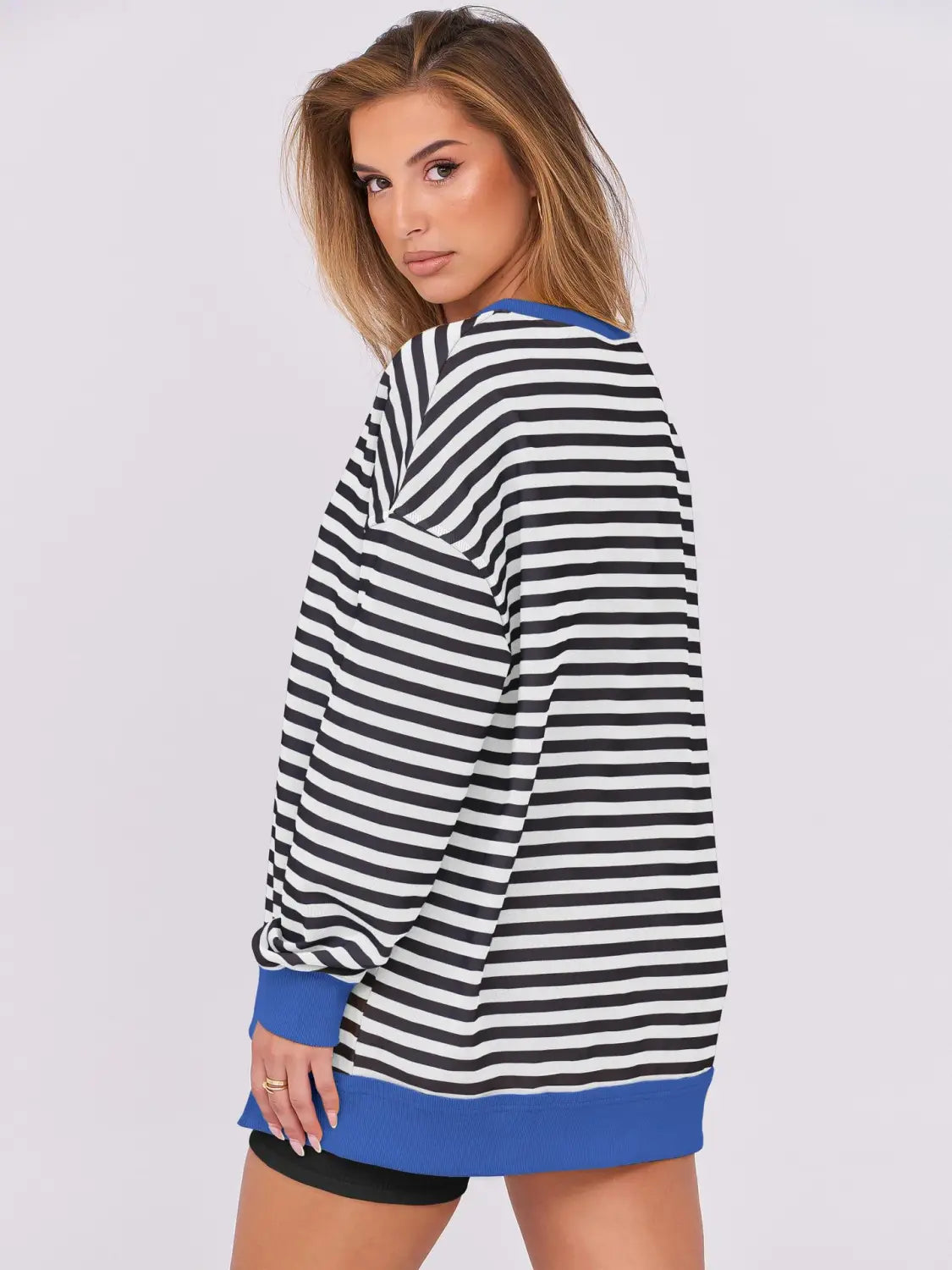 Triibuline pulloveri dressipluus naiste tänavarõivaste polüester Crewneck S-XXL