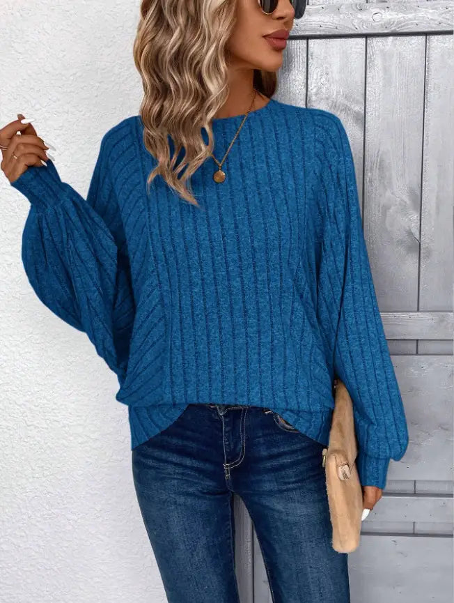 Yksiväinen pitkähihainen lyhtypusero japanilainen korealainen rento toppi