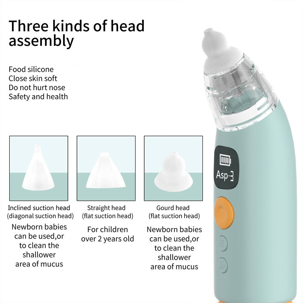 Electric Baby Nasal Aspirator Infants Nose Sucker 3 Suction Levels Low Noise Anti-backflow Nose Cleaner With 3pcs