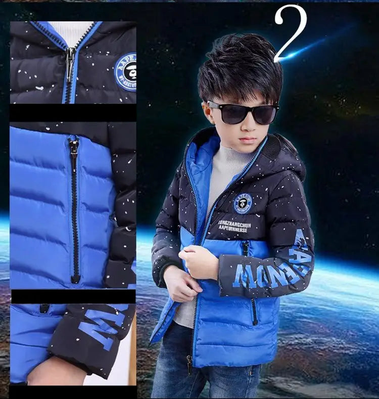 Hooded Warm Cotton Coat for Boys Casual Winter Glasses Friendly