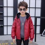 PU Leather Jacket Children’s Wear Hooded Padded Coat