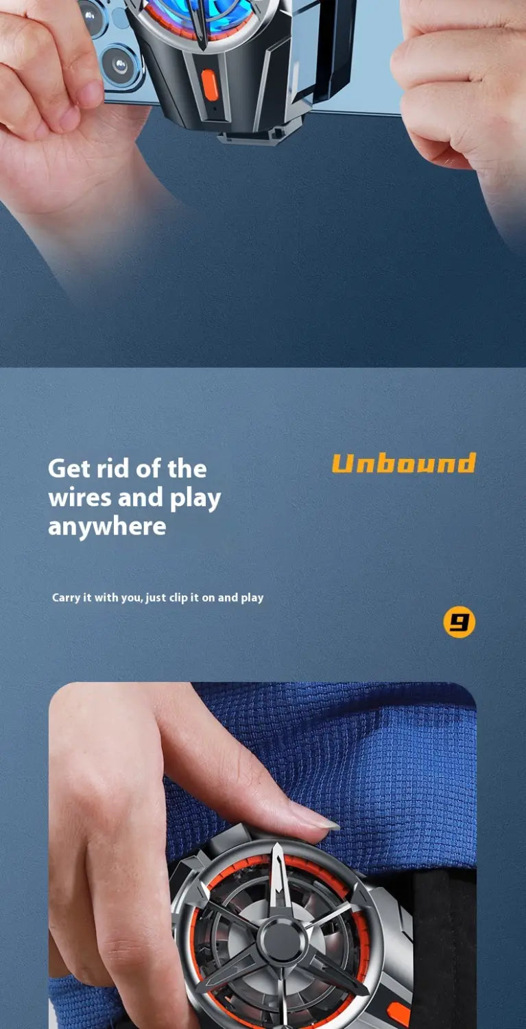 Wireless Phone Turbine Radiator with Cooling Fan Rechargeable Black