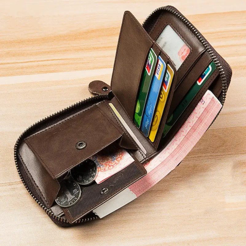 Leather Wallet with Zipper and Multiple Card Slots for United States Buyers