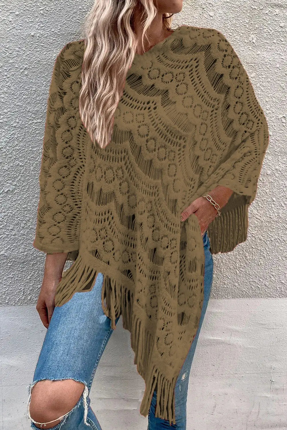 Crochet Flower Sweater Women's Loose Pullover Langhylse akrylstrikket topp