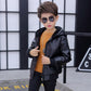 PU Leather Jacket Children’s Wear Hooded Padded Coat