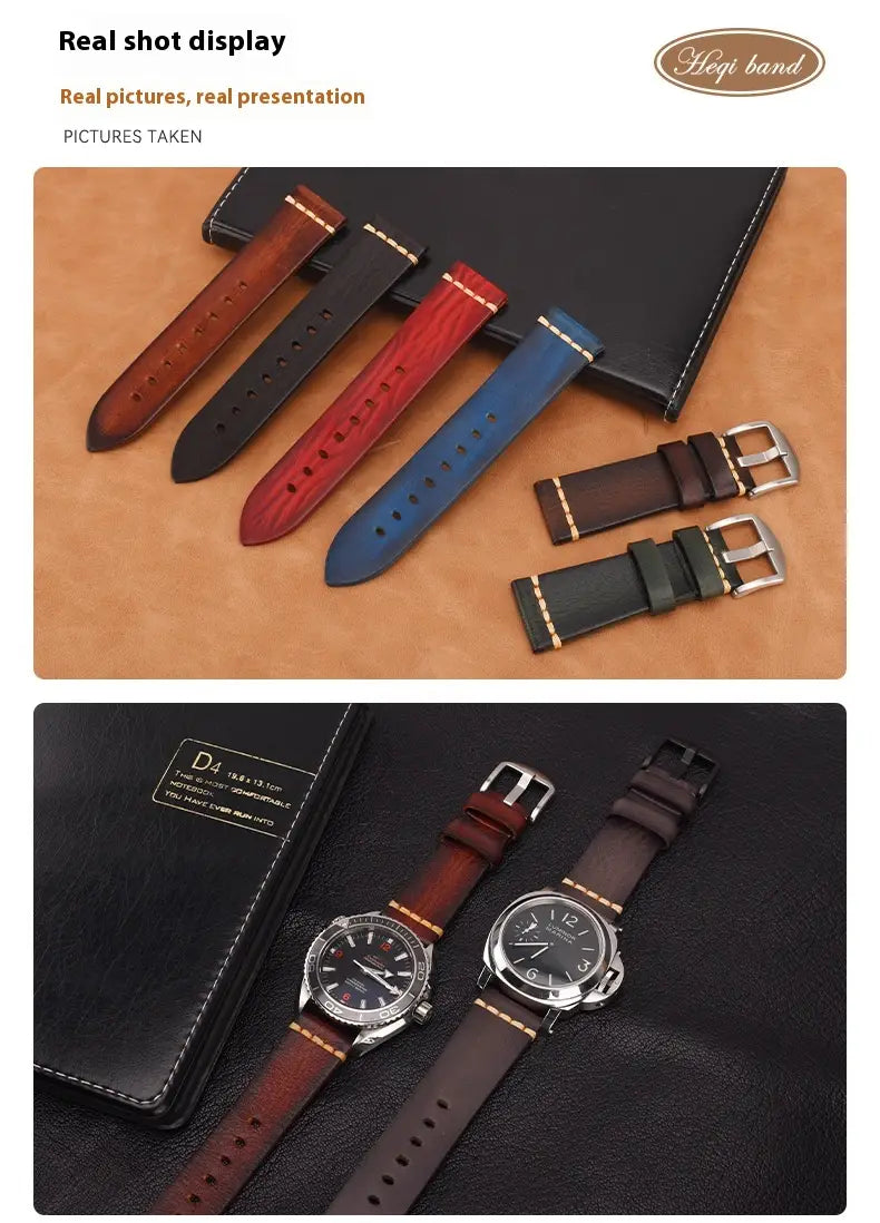 Leather Handmade Leather Strap Vintage Strap 20mm Needle Buckle Men’s Style