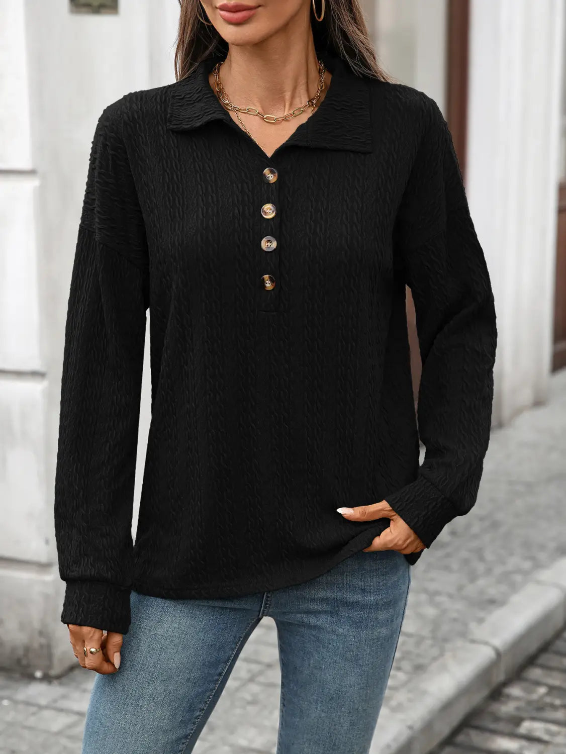 Luźna guzika pullover bluzka dla kobiet wygodna top roboczy