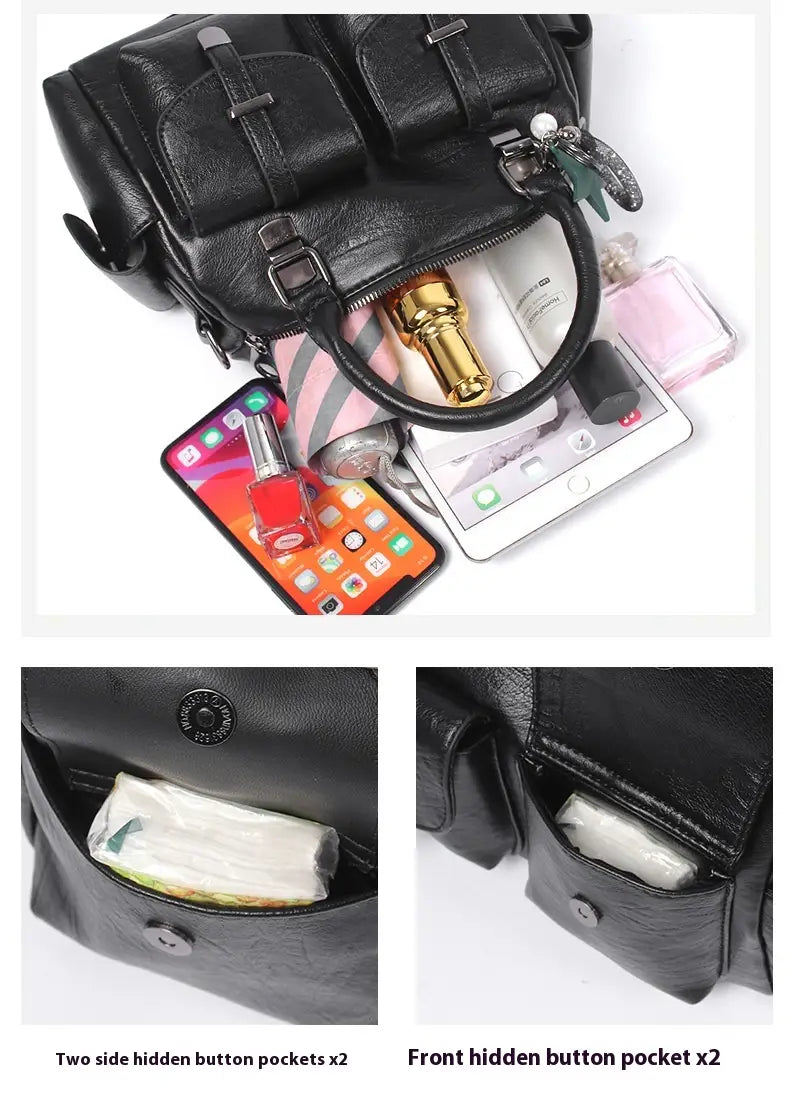 Geanta de umăr din piele PU cu compartimente cu fermoar pentru femei multiple culori