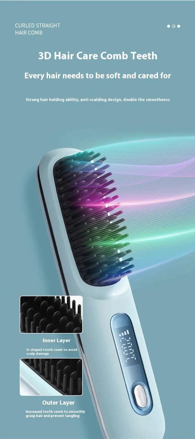 Rechargeable Ceramic Heating Electric Comb Hair Straightener with Long Battery Life