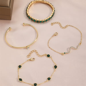 Avó verde da moda Diamond Stretch Bracelet de 4 peças femininas Conjunto