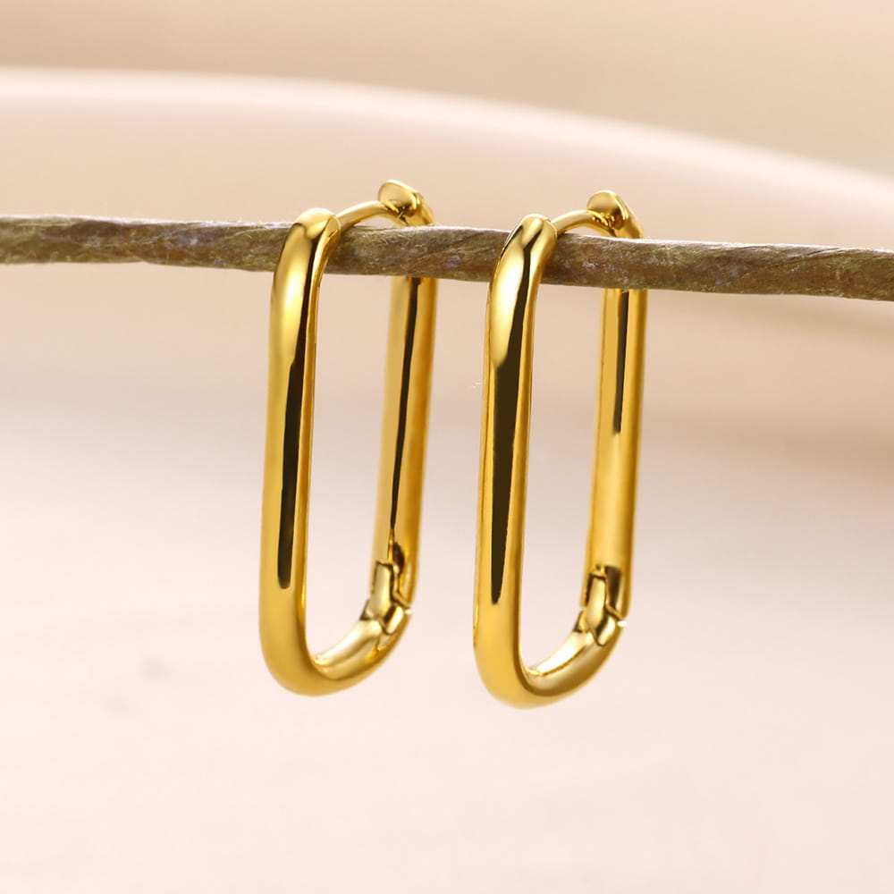 European And American Simple High Luxury 18K Gold Linear Ear Ring