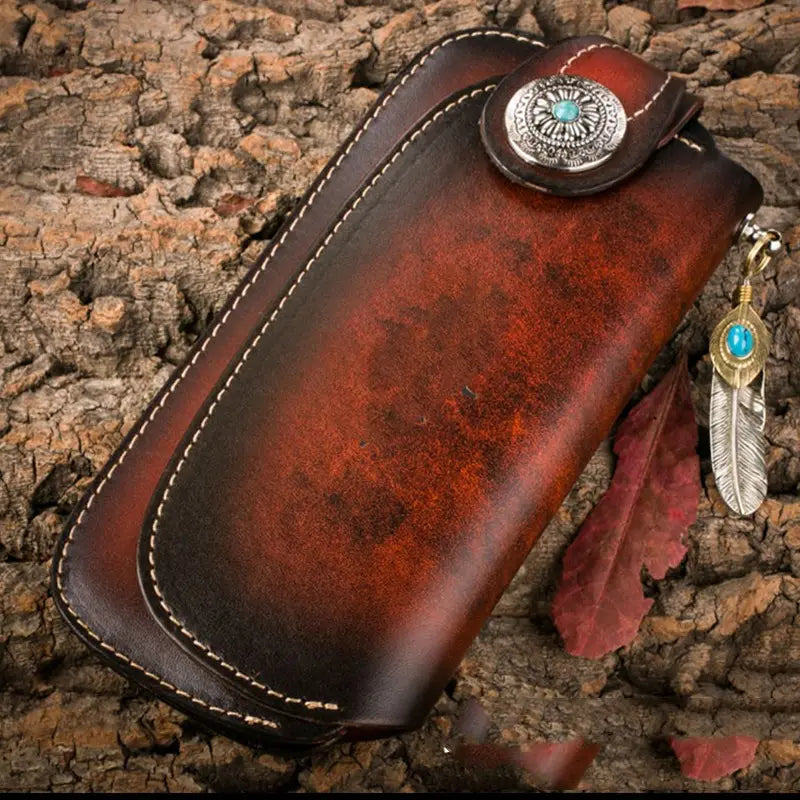 Red Black and Brown Embossed Cowhide Leather Jacket with Zipper Closure