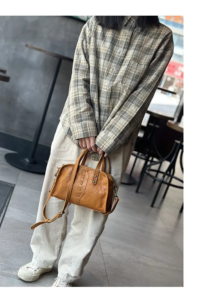 Portable Crossbody Bag with Genuine Leather for Simple Retro Literary Style