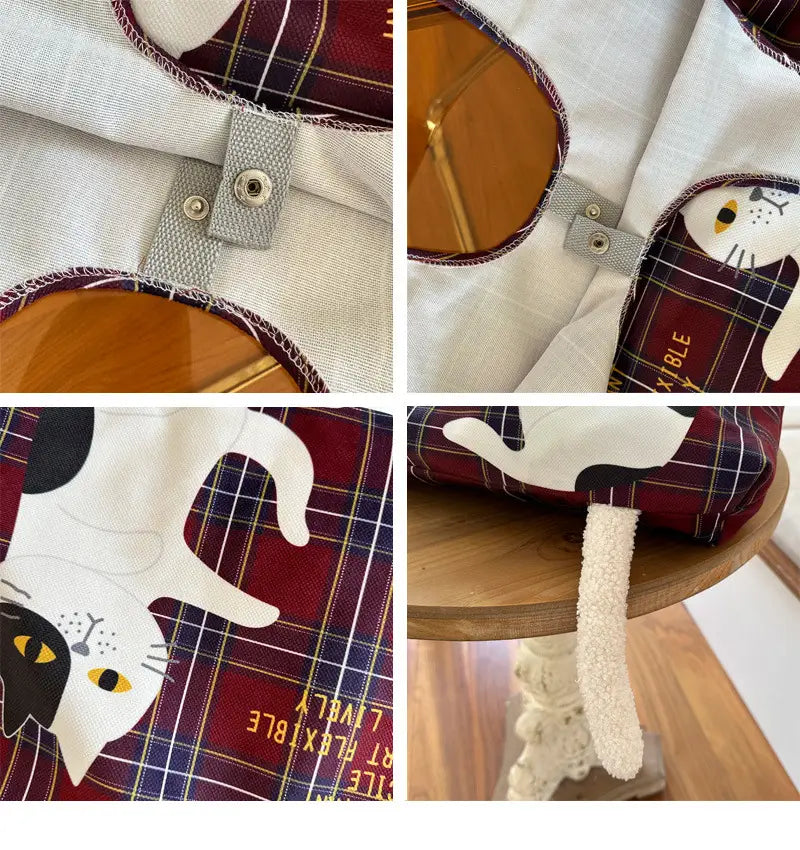 Plaid Flocking Cat Vest with Scottish and Soft Plush Design